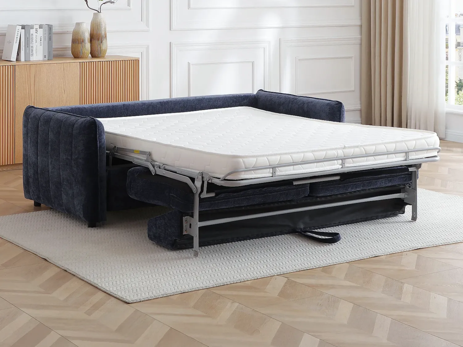 Sofá|Vente-unique Sofá de 3 lugares conversível expresso em tecido texturizado - Área de dormir 145 cm MALOGU Azul