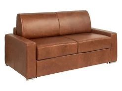 Vente-unique Sofá de 4 lugares conversível express em couro vintage caramelo 160 cm colchão 22 cm CALITO^ Sofá