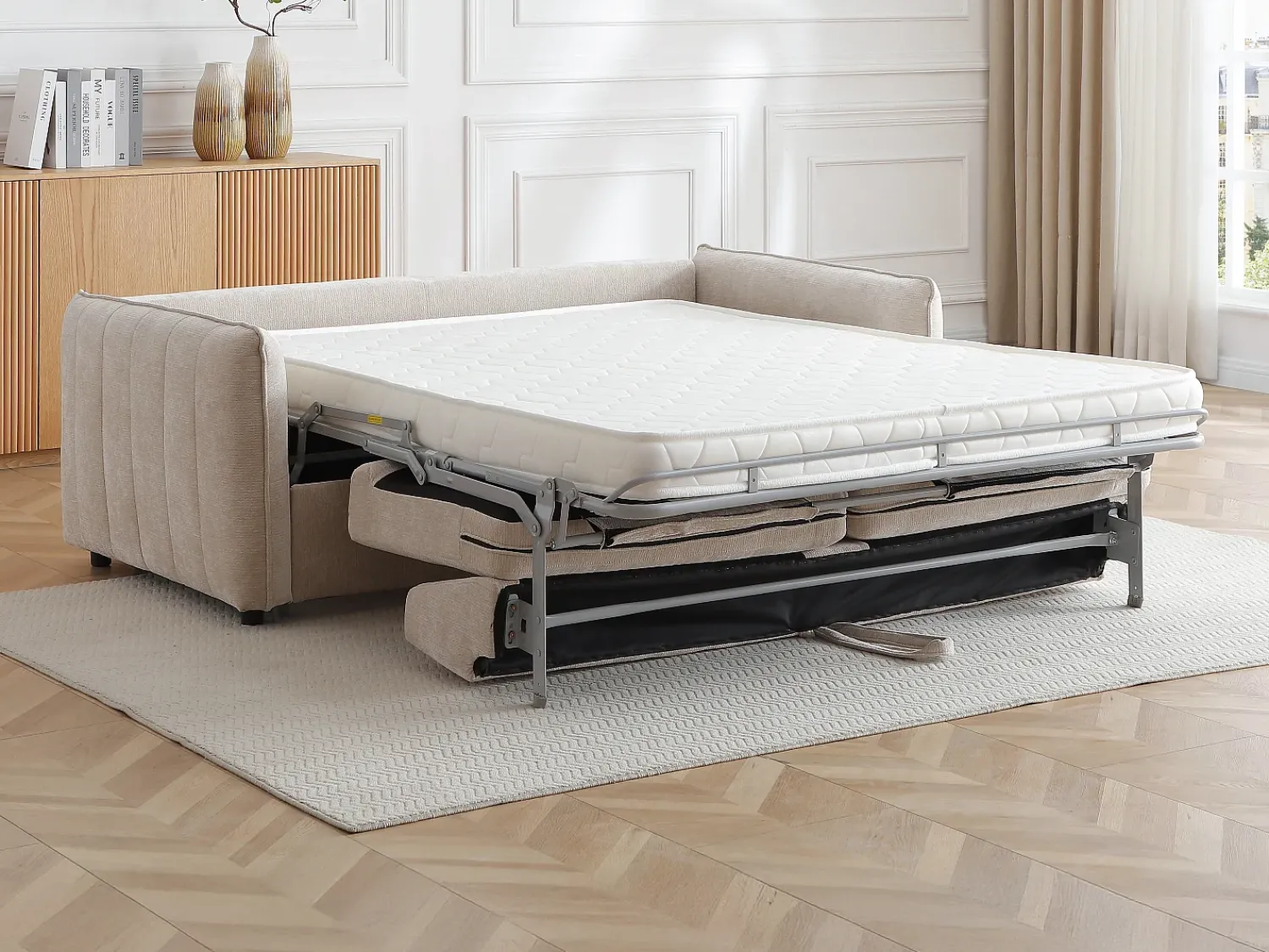 Sofá*Vente-unique Sofá de 3 lugares conversível expresso em tecido texturizado - Cama 145 cm MALOGU Bege