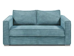 New Vente-unique Sofá de 3 lugares convertível em veludo canelado assento memória de forma 14 cm LORETO Azul turquesa