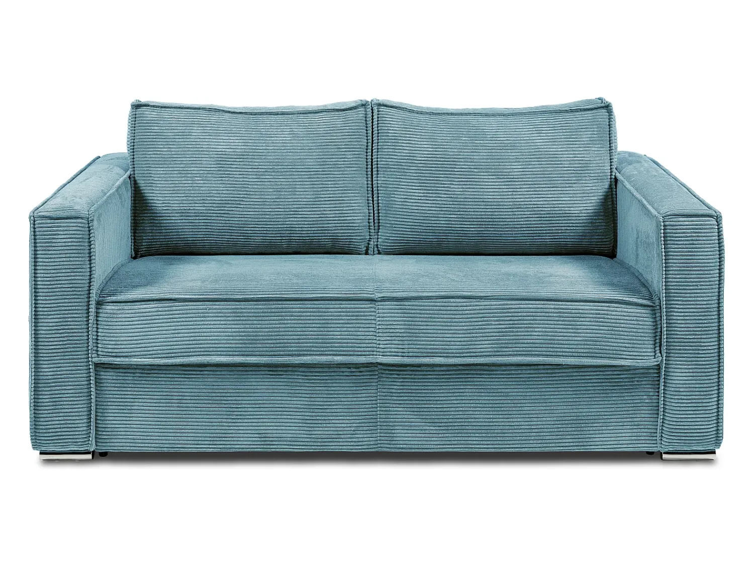 New Vente-unique Sofá de 3 lugares convertível em veludo canelado assento memória de forma 14 cm LORETO Azul turquesa