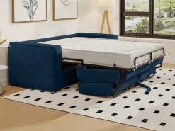 Sale Vente-unique Sofá de 3 lugares convertível em veludo canelado azul marinho assento com assento de memória de forma 22 cm LORETO Azul escuro