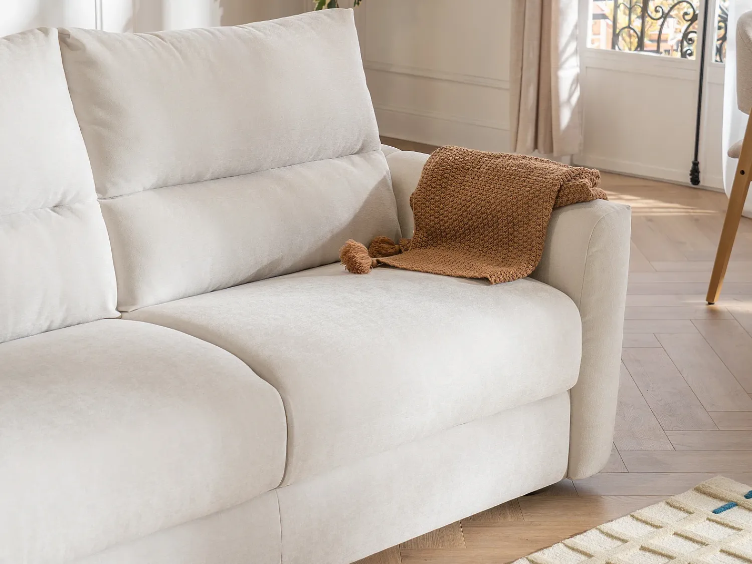 Clearance Maison Céphy Sofá de 3 lugares convertível abertura rápida tecido chenille 16 cm DOVENA de Bege