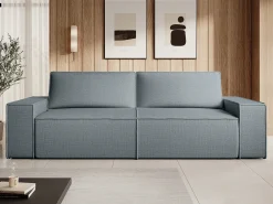Clearance Vente-unique Sofá de 4 lugares convertível veludo texturizado AMELIA Azul