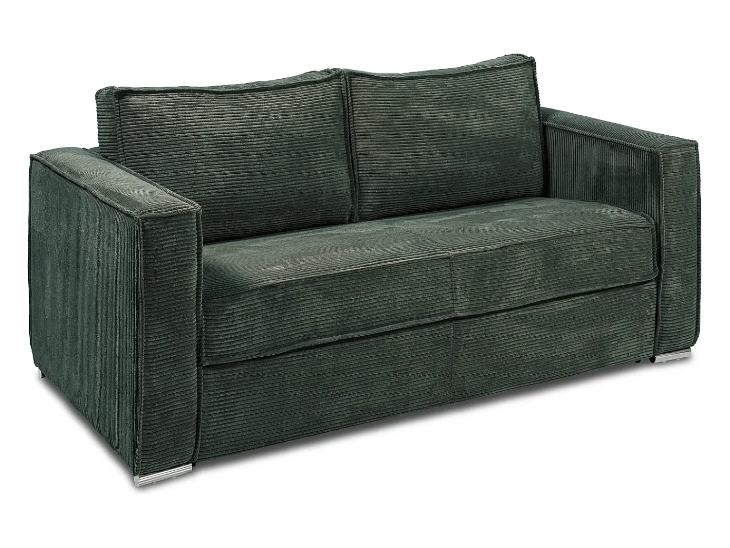 Sofá|Vente-unique Sofá de 4 lugares convertível abertura rápida veludo canelado verde pinheiro assento memória de forma 18 cm LORETO Verde pinho