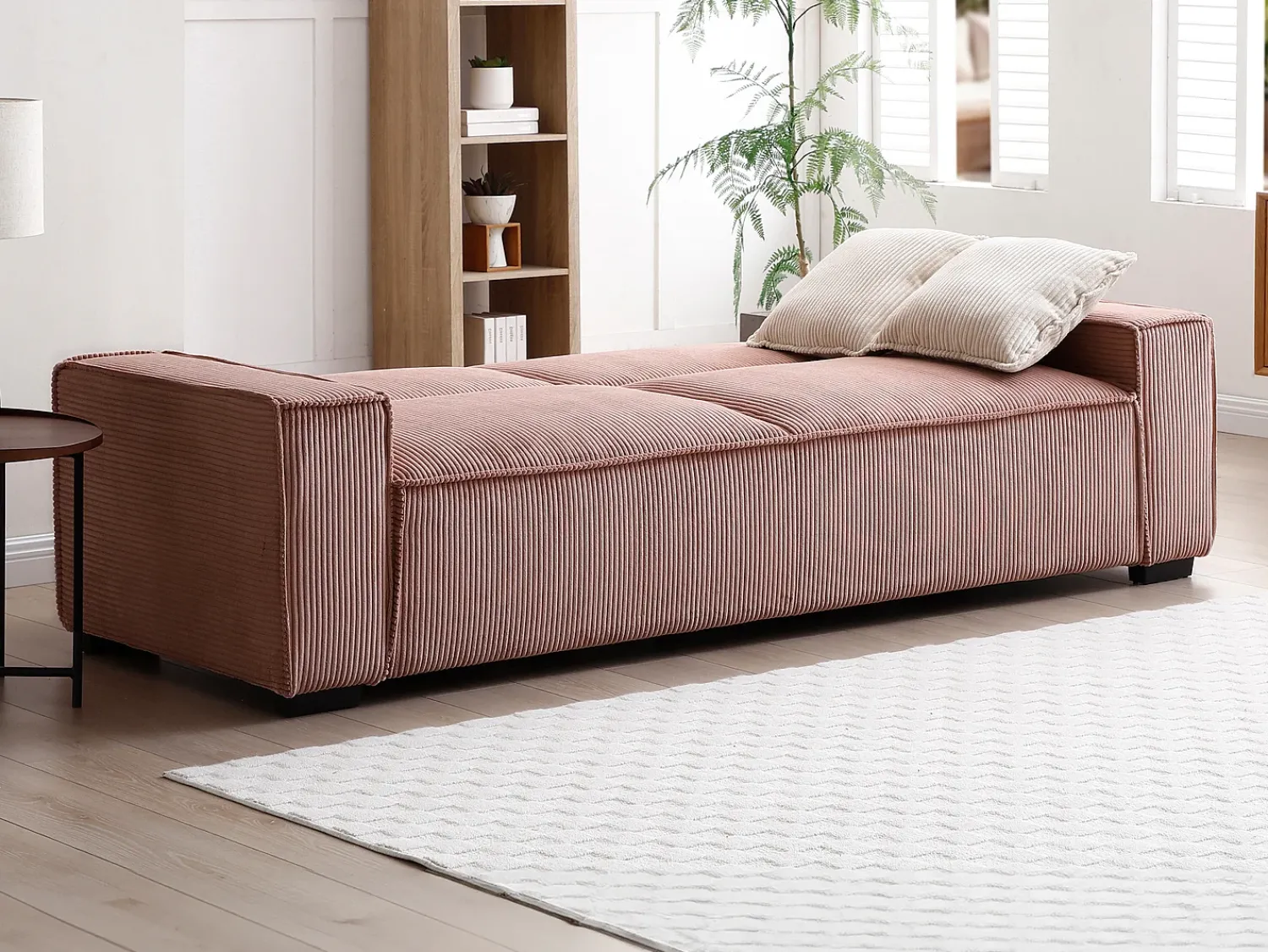 Discount Vente-unique Sofá de 3 lugares convertível em veludo canelado cor-de- SEKOTA Rosa