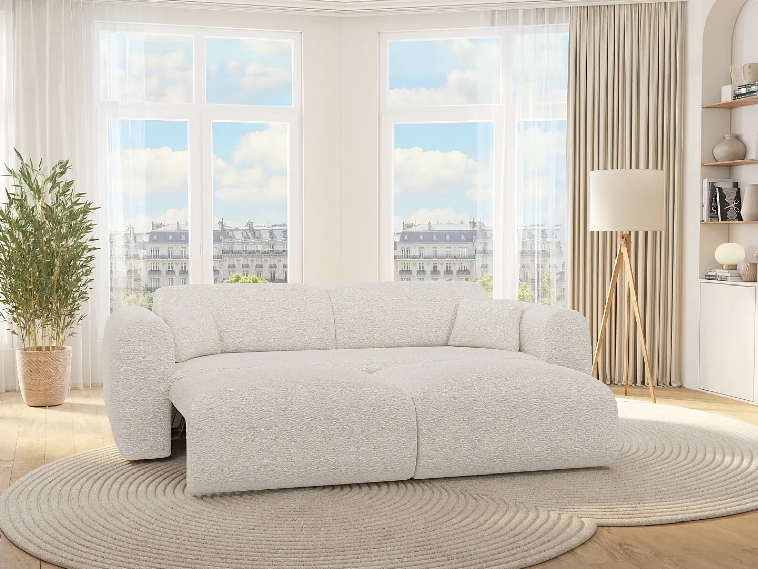 Sale Maison Céphy Sofá de 4 lugares convertível em tecido bouclé POGNI de Branco