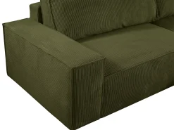 Vente-unique Sofá de 4 lugares convertível veludo canelado verde oliva - AMELIA^ Sofá