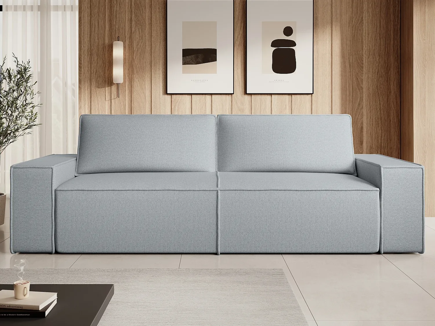 Sofá|Vente-unique Sofá de 4 lugares convertível veludo texturizado cinza AMELIA Cinzento