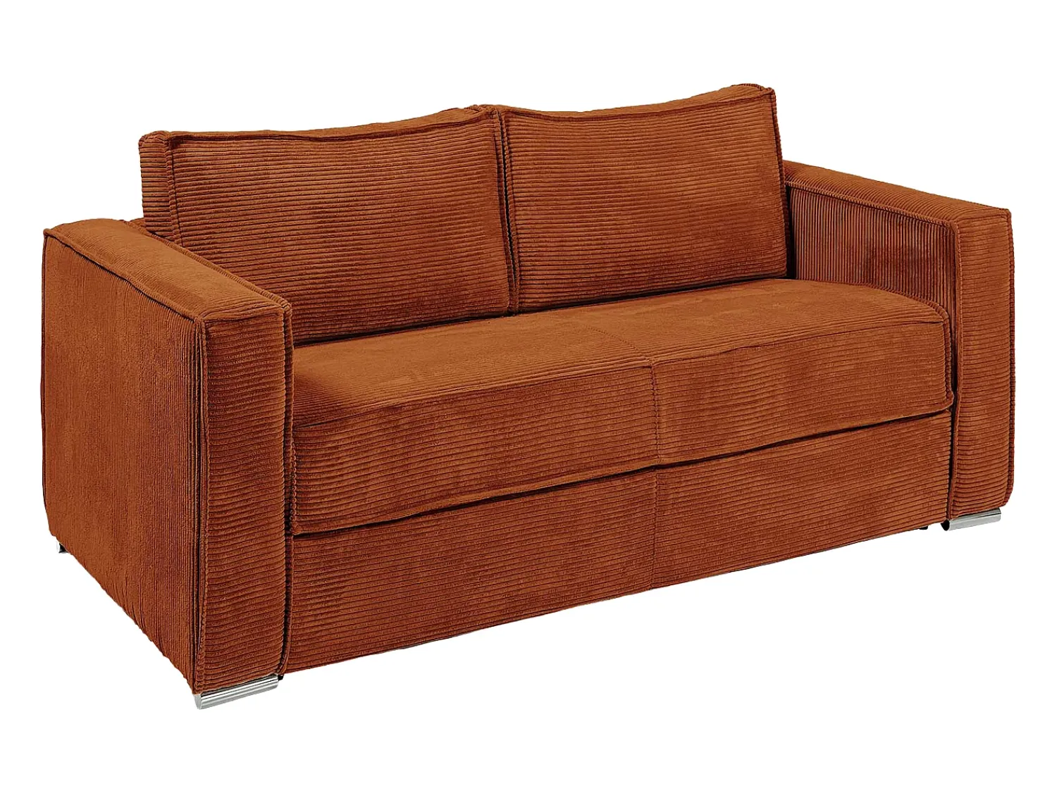 Sofá|Vente-unique Sofá de 3 lugares convertível abertura rápida em veludo canelado - 140 cm - 22 cm LORETO Terracota