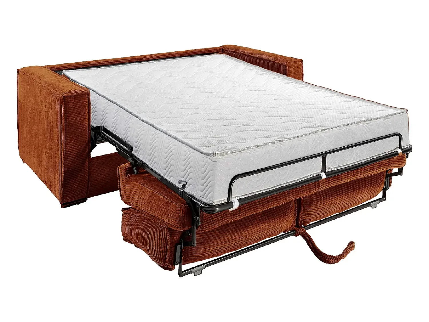 Sofá|Vente-unique Sofá de 3 lugares convertível abertura rápida em veludo canelado - 140 cm - 22 cm LORETO Terracota