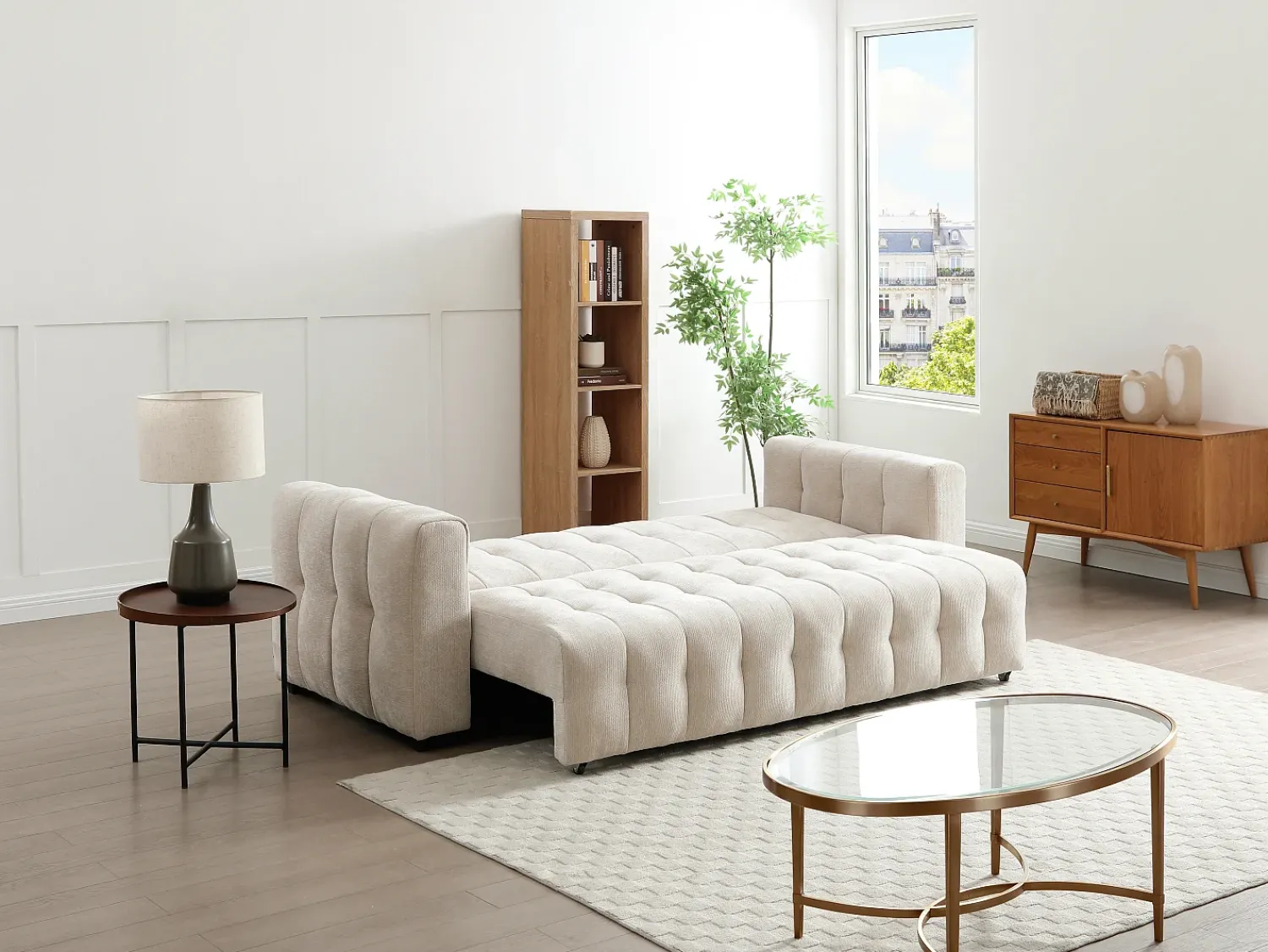 Best Vente-unique Sofá de 3 lugares convertível em tecido texturizado PANILO Bege