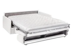 Sofá|Vente-unique Sofá de 4 lugares convertível de abertura rápida em pele sintética colchão de espuma de 14 cm - CALIFE Branco