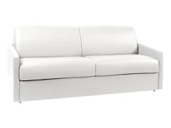 Sofá|Vente-unique Sofá de 4 lugares convertível de abertura rápida em pele sintética colchão de espuma de 14 cm - CALIFE Branco