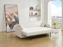 Sofá|Vente-unique Sofá de 3 lugares convertível em tecido com assento com memória de forma SERABA Bege