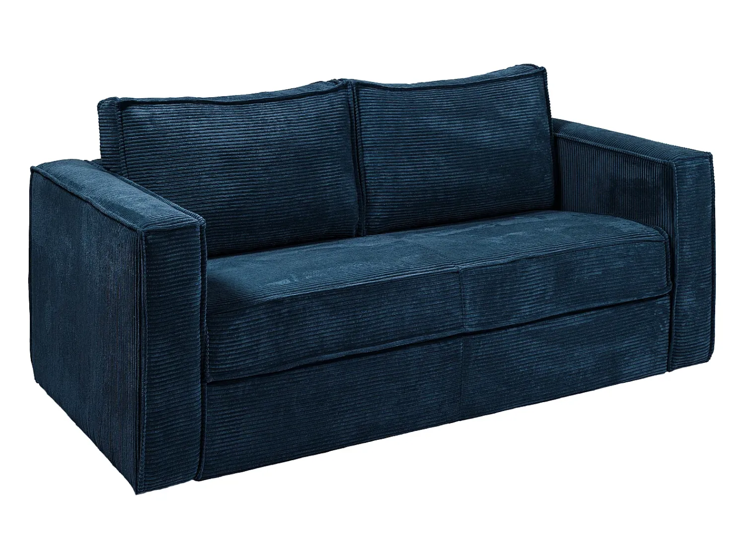 Hot Vente-unique Sofá de 4 lugares convertível abertura rápida em veludo canelado azul noite assento memória de forma 18 cm LORETO Azul escuro