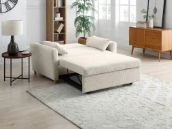 Discount Vente-unique Sofá de 2 lugares convertível com gaveta em veludo canelado AYLA Bege