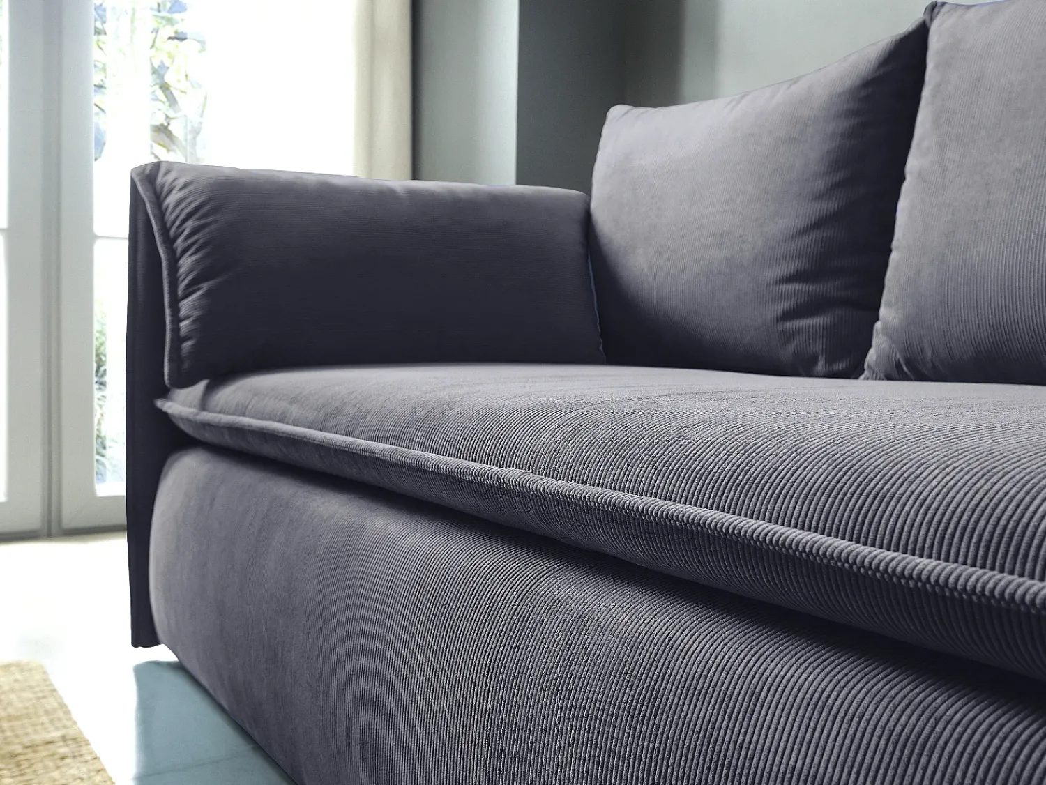 Vente-unique Sofá de 3 lugares convertível veludo canelado cinza TEODORA Azul