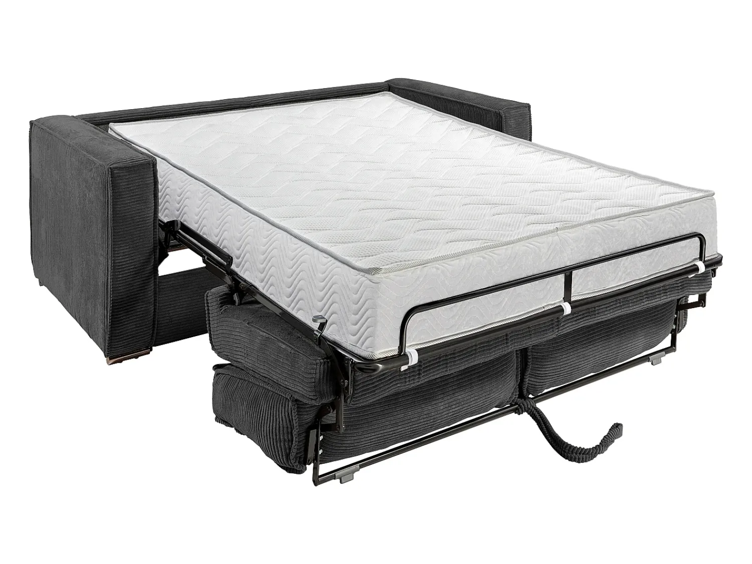 Vente-unique Sofá de 3 lugares convertível veludo canelado antracite assento memória de forma 22 cm LORETO Cinza antracite
