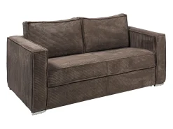 Sofá|Vente-unique Sofá de 3 lugares convertível em veludo canelado marrom assento com assento de memória de forma 14 cm LORETO Castanho