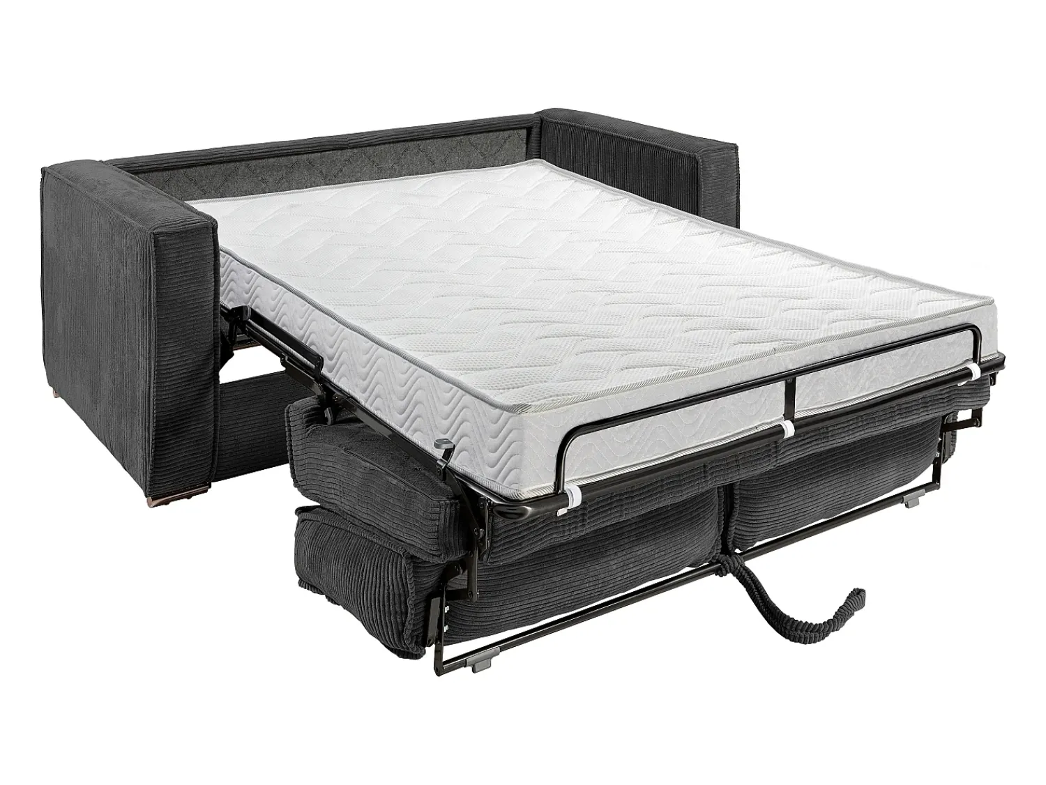 Sofá|Vente-unique Sofá de 3 lugares convertível veludo canelado antracite assento memória de forma 14 cm LORETO Cinza antracite