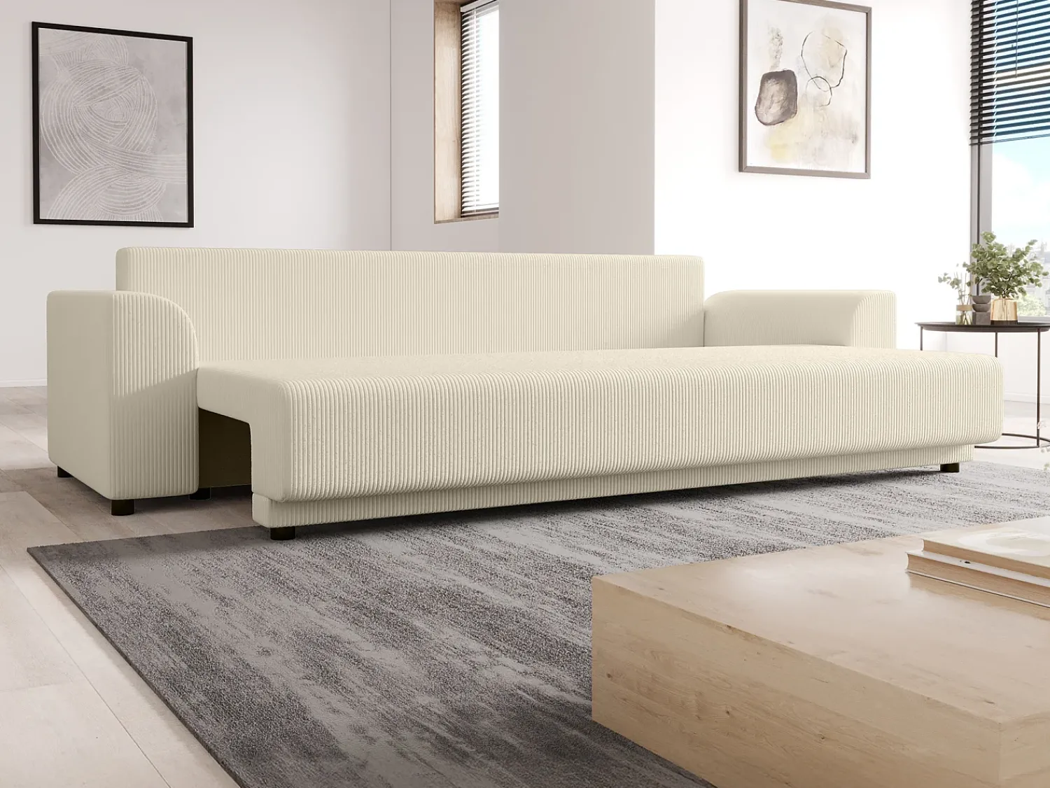 Vente-unique Sofá de 3 lugares convertível veludo canelado NESSARO^ Sofá