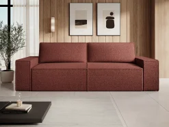 Discount Vente-unique Sofá de 4 lugares convertível em tecido chenille cor bordô AMELIA Bordeaux