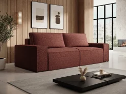 Discount Vente-unique Sofá de 4 lugares convertível em tecido chenille cor bordô AMELIA Bordeaux