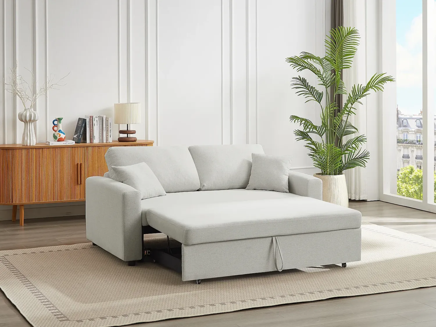 Outlet Vente-unique Sofá de 3 lugares convertível em tecido cor INIZOR Bege