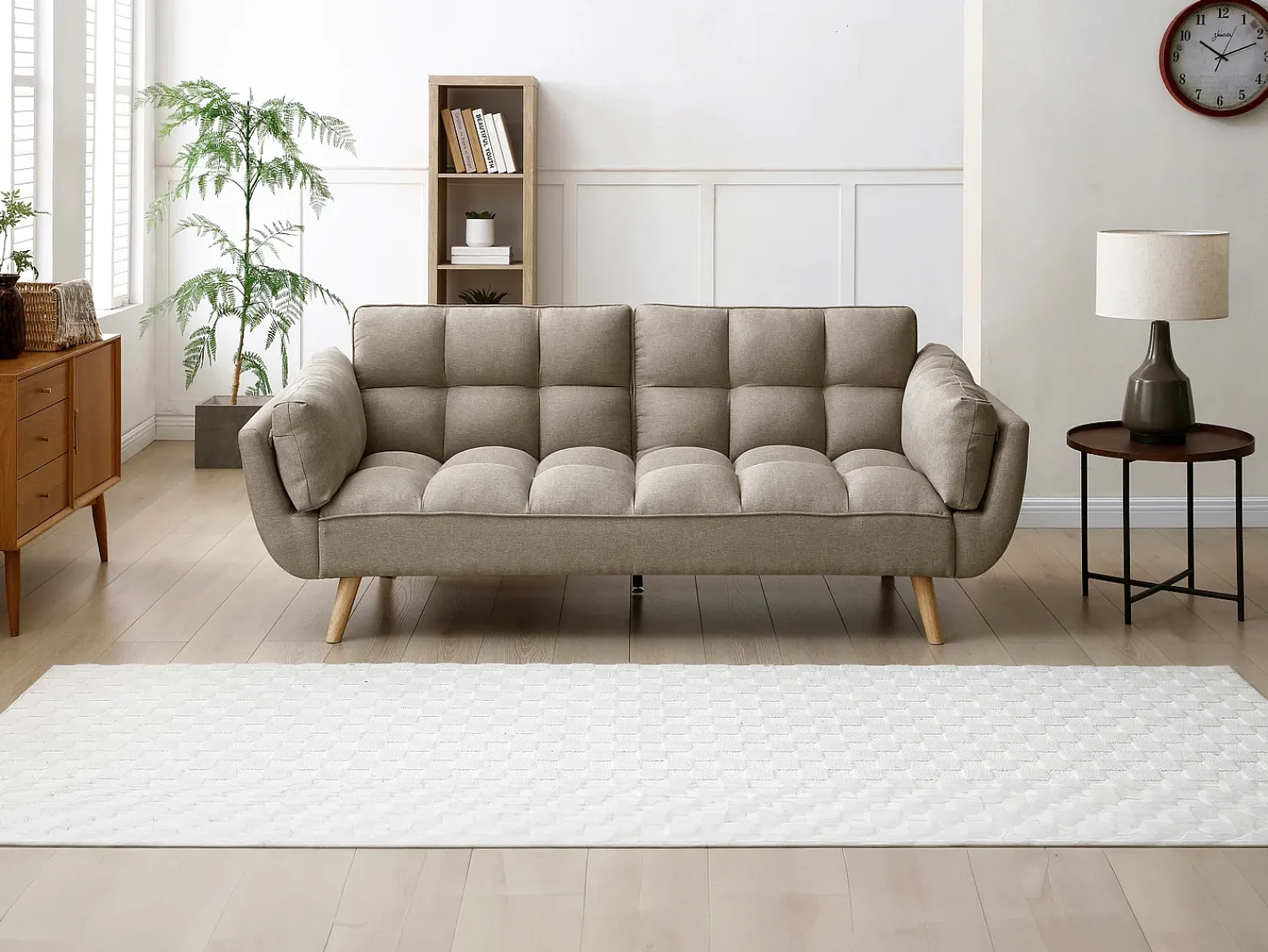 Clearance Vente-unique Sofá de 3 lugares convertível clic-clac em tecido LOELINE Bege