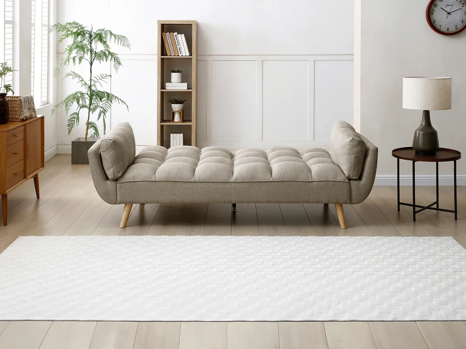 Clearance Vente-unique Sofá de 3 lugares convertível clic-clac em tecido LOELINE Bege