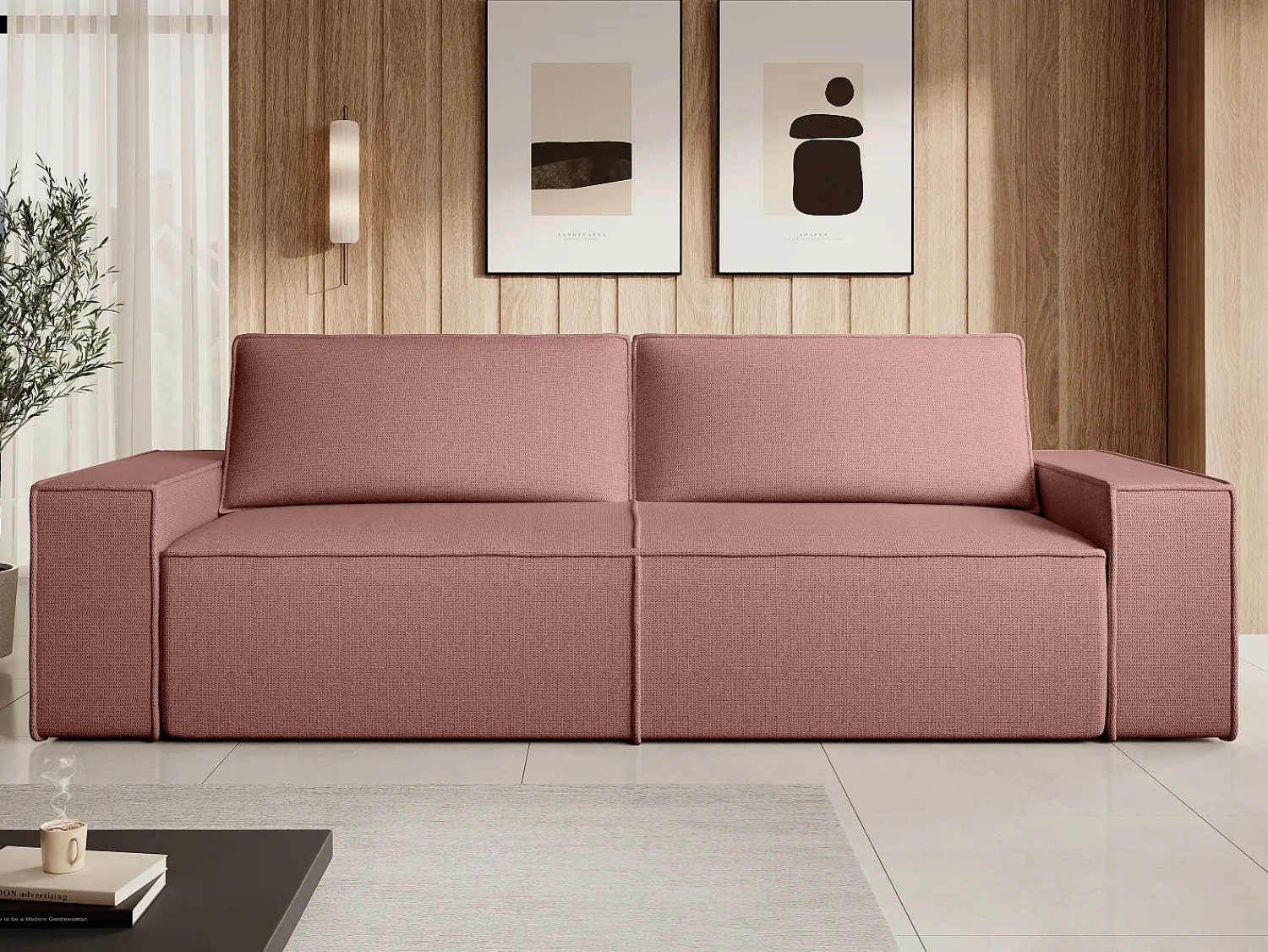 Sofá*Vente-unique Sofá de 4 lugares convertível veludo texturizado AMELIA Terracota