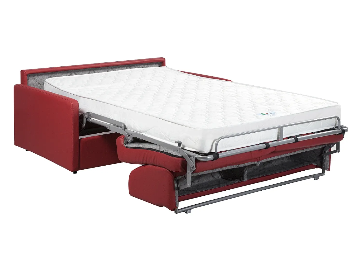 Sofá*Vente-unique Sofá de 3 lugares convertível abertura rápida couro sintético assento espuma viscoelástica 140 cm colchão 22 cm CALIFE Vermelho