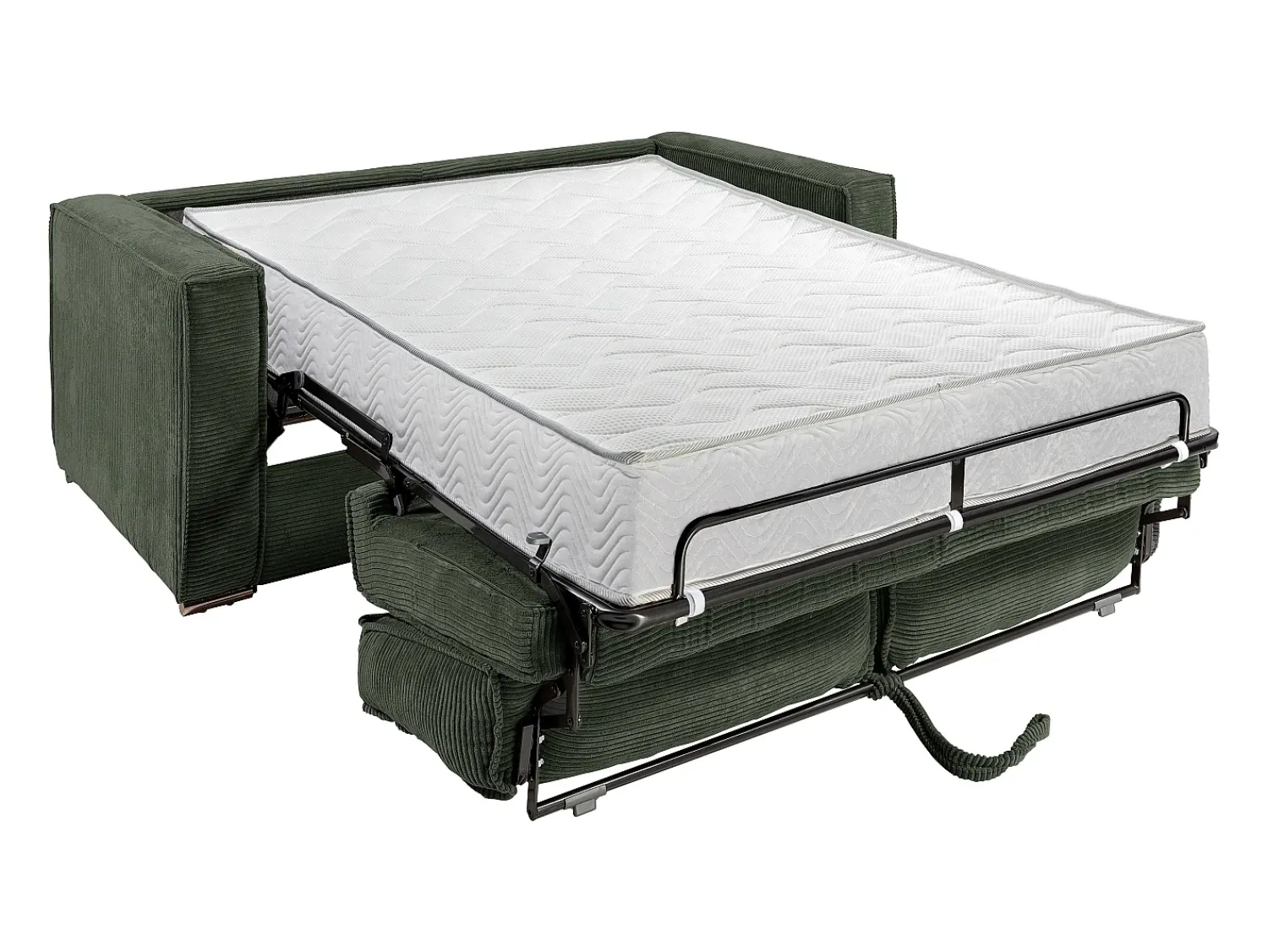 Vente-unique Sofá de 3 lugares convertível veludo canelado verde-escuro assento memória de forma 22 cm LORETO^ Sofá