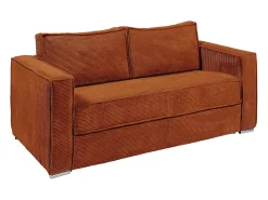Sofá|Vente-unique Sofá de 4 lugares convertível abertura rápida veludo canelado ripas largas - 22 cm LORETO Terracota