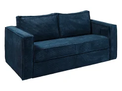 Sofá|Vente-unique Sofá de 4 lugares convertível em veludo canelado azul noite assento com assento de memória de forma 22 cm LORETO Azul escuro