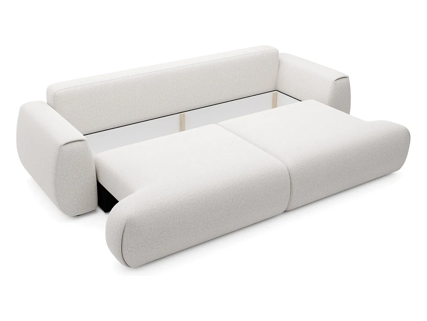 Vente-unique Sofá de 4 lugares convertível deslizante em tecido chenille branco marfim MONELIA^ Sofá