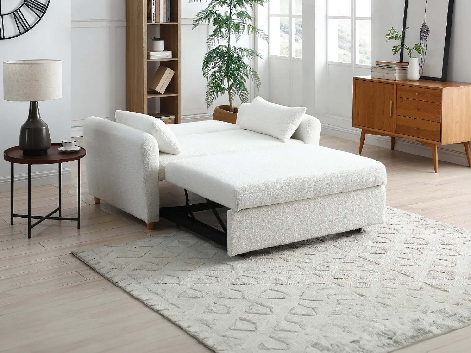 Sofá|Vente-unique Sofá de 2 lugares convertível com gaveta em tecido bouclé AYLA Branco