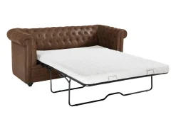 Discount Vente-unique Sofá de 3 lugares convertível em microfibra aspeto couro envelhecido CHESTERFIELD Castanho