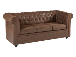 Discount Vente-unique Sofá de 3 lugares convertível em microfibra aspeto couro envelhecido CHESTERFIELD Castanho