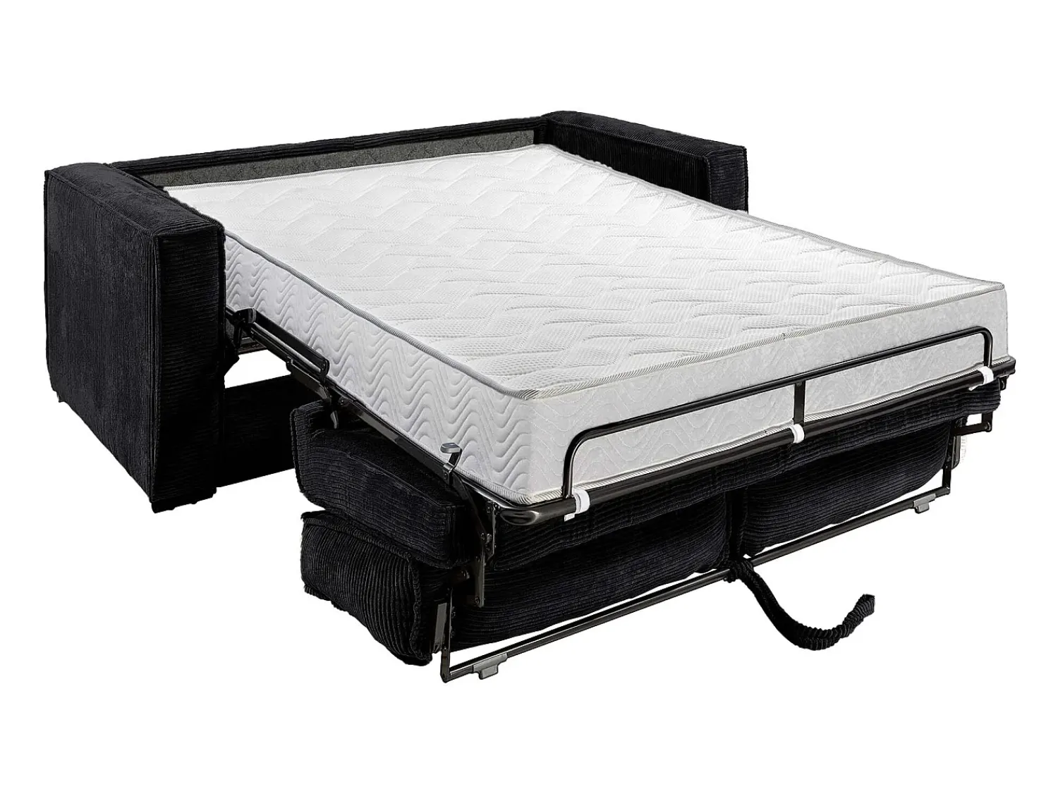 Sofá*Vente-unique Sofá de 3 lugares convertível abertura rápida em veludo canelado - 140 cm - 18 cm LORETO Preto