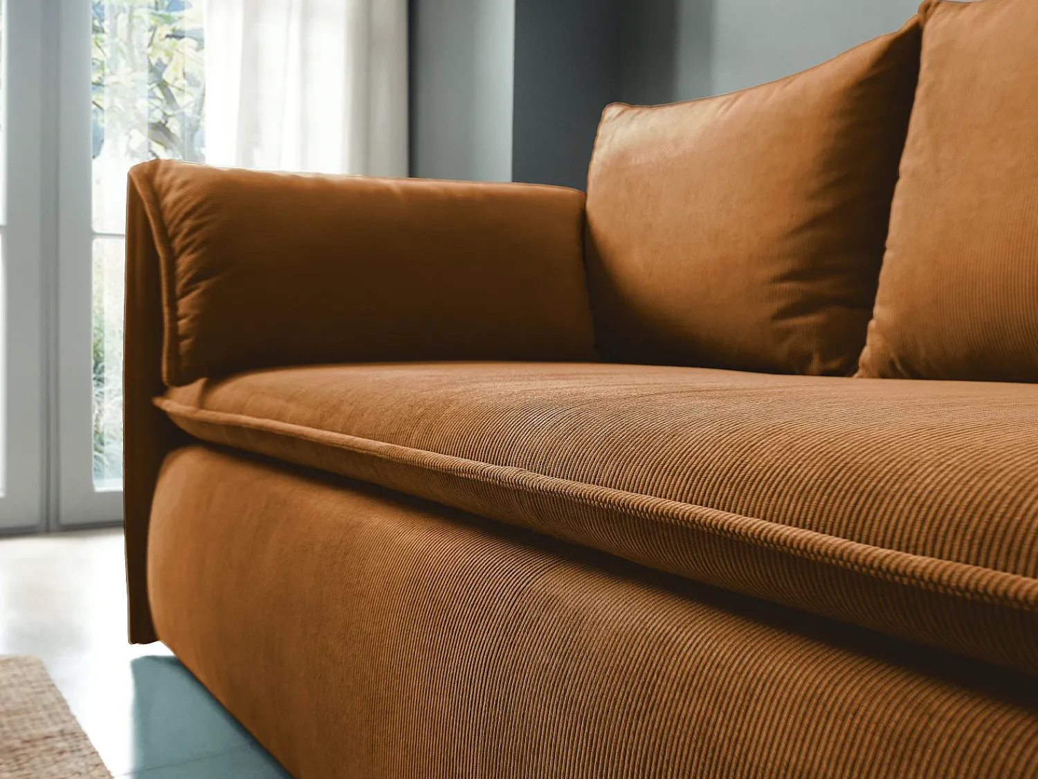 Sofá|Vente-unique Sofá de 3 lugares convertível veludo canelado TEODORA Terracota
