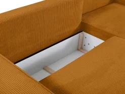 Sofá*Vente-unique Sofá de 4 lugares convertível veludo canelado laranja-claro - AMELIA Laranja claro