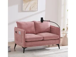 Sofá de 2 lugares cor-de- - com compartimentos laterais para arrumação e suporte para telemóvel - chenille - para sala de estar e quarto^ Sofá