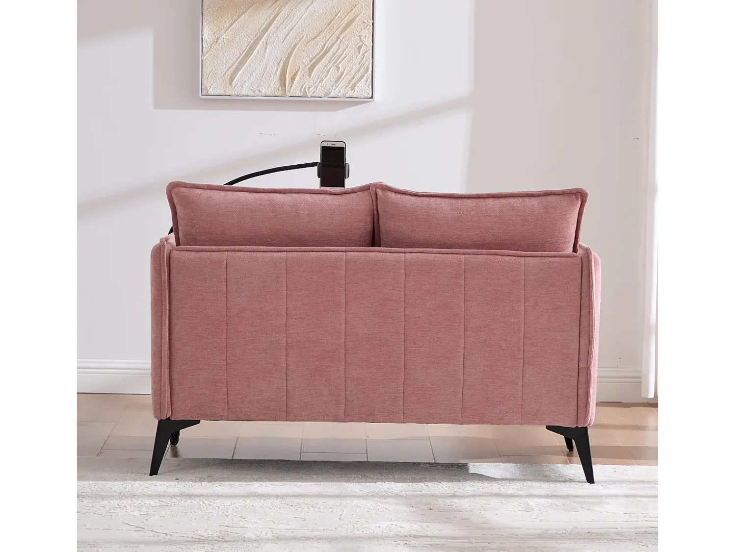 Sofá de 2 lugares cor-de- - com compartimentos laterais para arrumação e suporte para telemóvel - chenille - para sala de estar e quarto^ Sofá