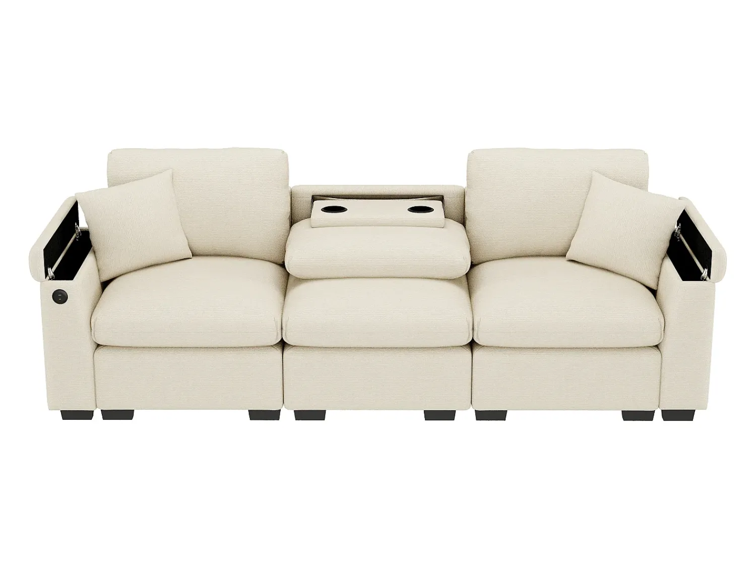 Hauss Spole Sofá de 3 lugares em chenille - Almofadas, mesa de apoio dobrável, entradas USB e espaço para arrumação.^ Sofá