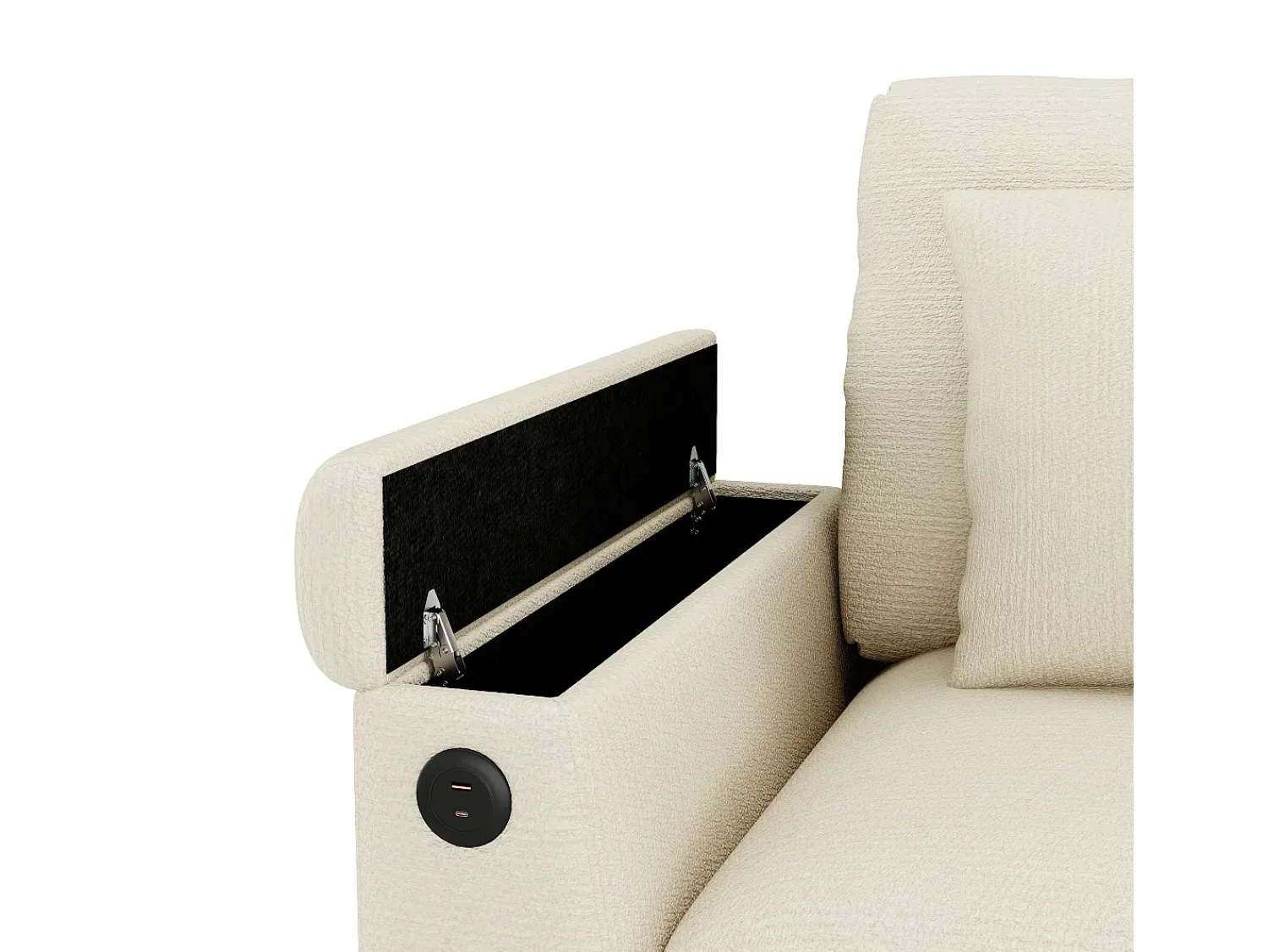 Hauss Spole Sofá de 3 lugares em chenille - Almofadas, mesa de apoio dobrável, entradas USB e espaço para arrumação.^ Sofá