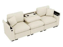 Hauss Spole Sofá de 3 lugares em chenille - Almofadas, mesa de apoio dobrável, entradas USB e espaço para arrumação.^ Sofá