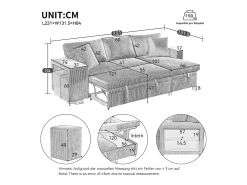 Hot ModernLuxe Sofá de 3 lugares em L - com portas USB de carregamento - com almofadas - sofá de canto conversível - cinza Cinzento
