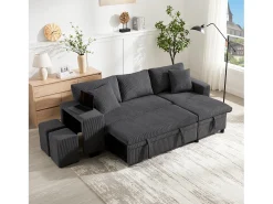 Hot ModernLuxe Sofá de 3 lugares em L - com portas USB de carregamento - com almofadas - sofá de canto conversível - cinza Cinzento
